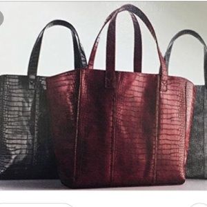 Neiman Marcus Faux Alligator Tote Gray/Silver